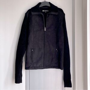 💗 LADY HATHAWAY Faux Suede Black Zip-Up Sweater Jacket